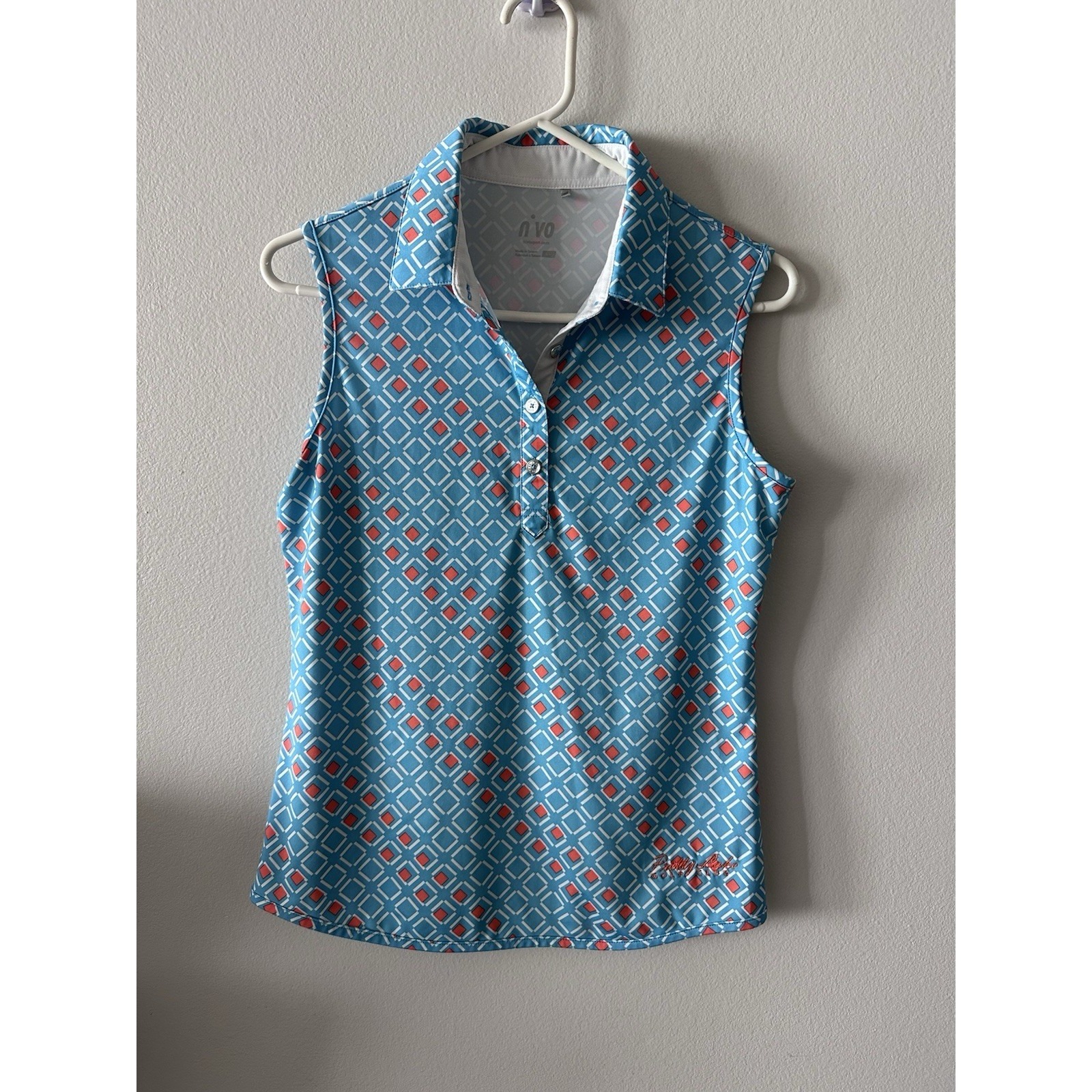 Nivo Nvo Womens Blue Sleeveless Performance Golf Polo Small Pretty Lake Gc